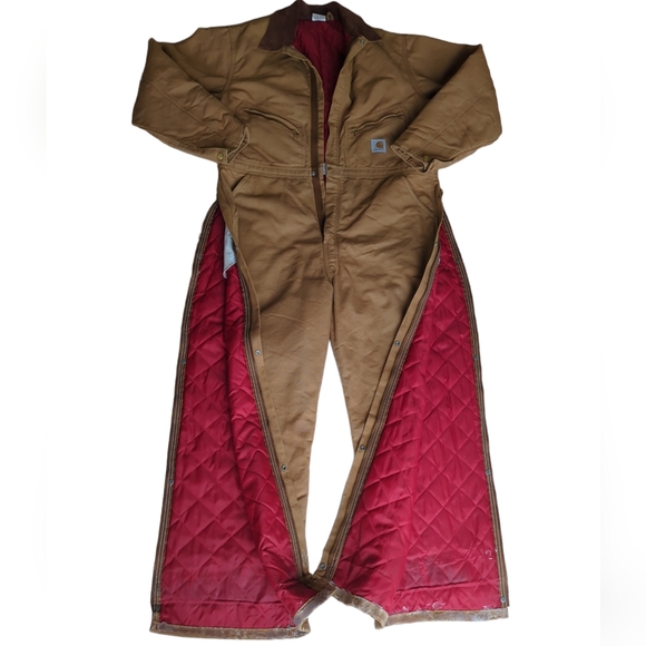 Carhartt Quilt Lined One Piece Work Wear Coverall 46 REGULAR Brown Red Tan - Picture 11 of 16